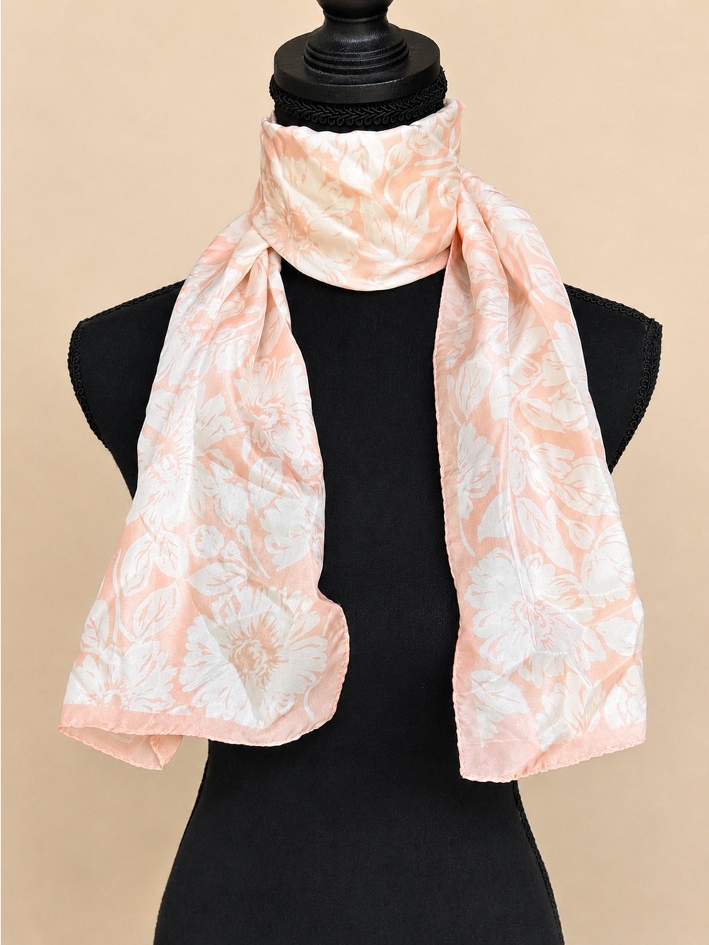Vintage Sacha 100% Silk Floral Scarf Pink White Made in Korea 12x48